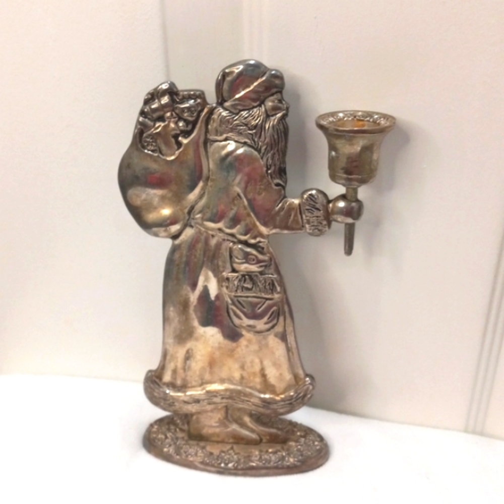 Silverplate Santa Taper Candle Holder decor 8"  X 5"